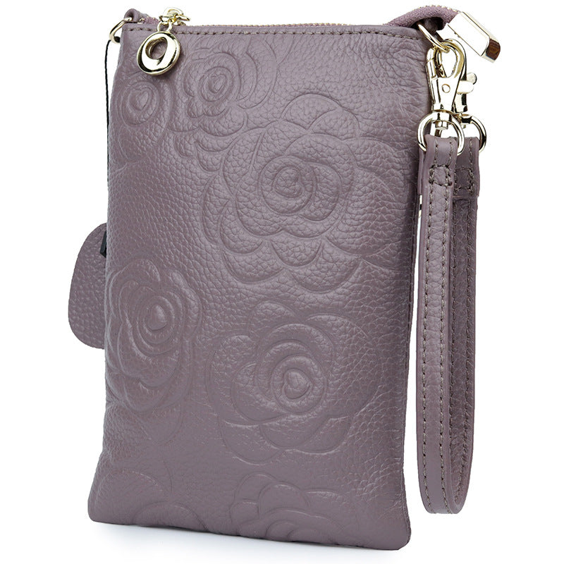 Women's First Layer Cowhide Rose Genuine Leather Phone Bags