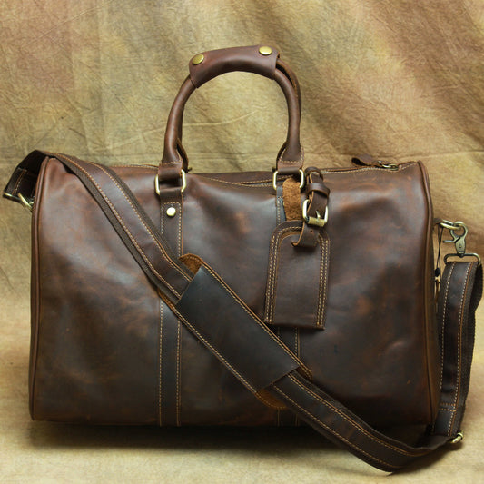 Men's Fashion Retro Portable Crazy Horse Leather Inch Travel Bags