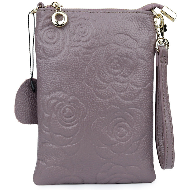Women's First Layer Cowhide Rose Genuine Leather Phone Bags