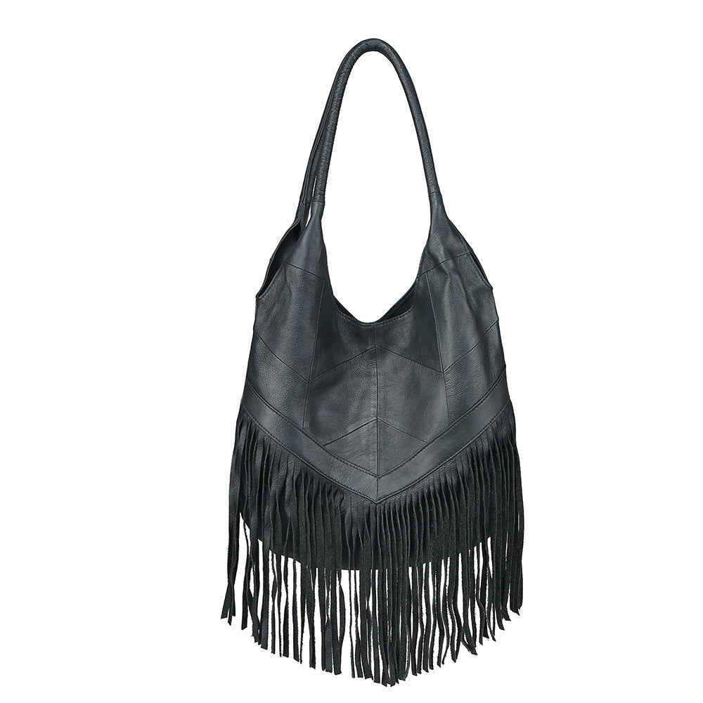 Women's Genuine Leather First Layer Cowhide Tassel Shoulder Bags