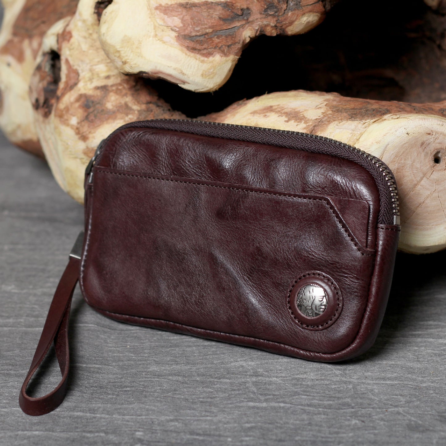Vintage Real Leather Long Clutch Vegetable Tanning Bags