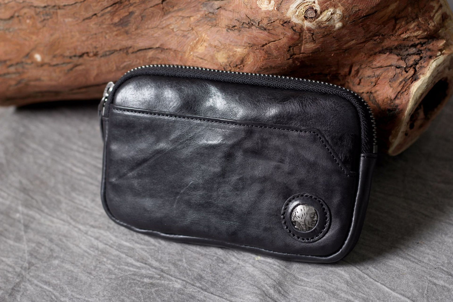 Vintage Real Leather Long Clutch Vegetable Tanning Bags