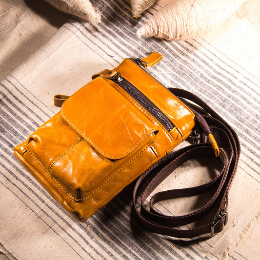Men's Genuine Leather Mobile First Layer Cowhide Men's Waist Packs