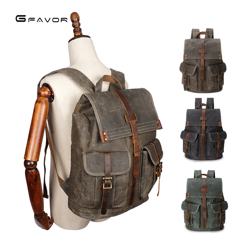 Men's Oil Wax Canvas Vintage Waterproof Backpacks
