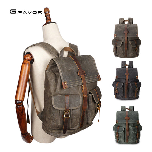 Men's Oil Wax Canvas Vintage Waterproof Backpacks
