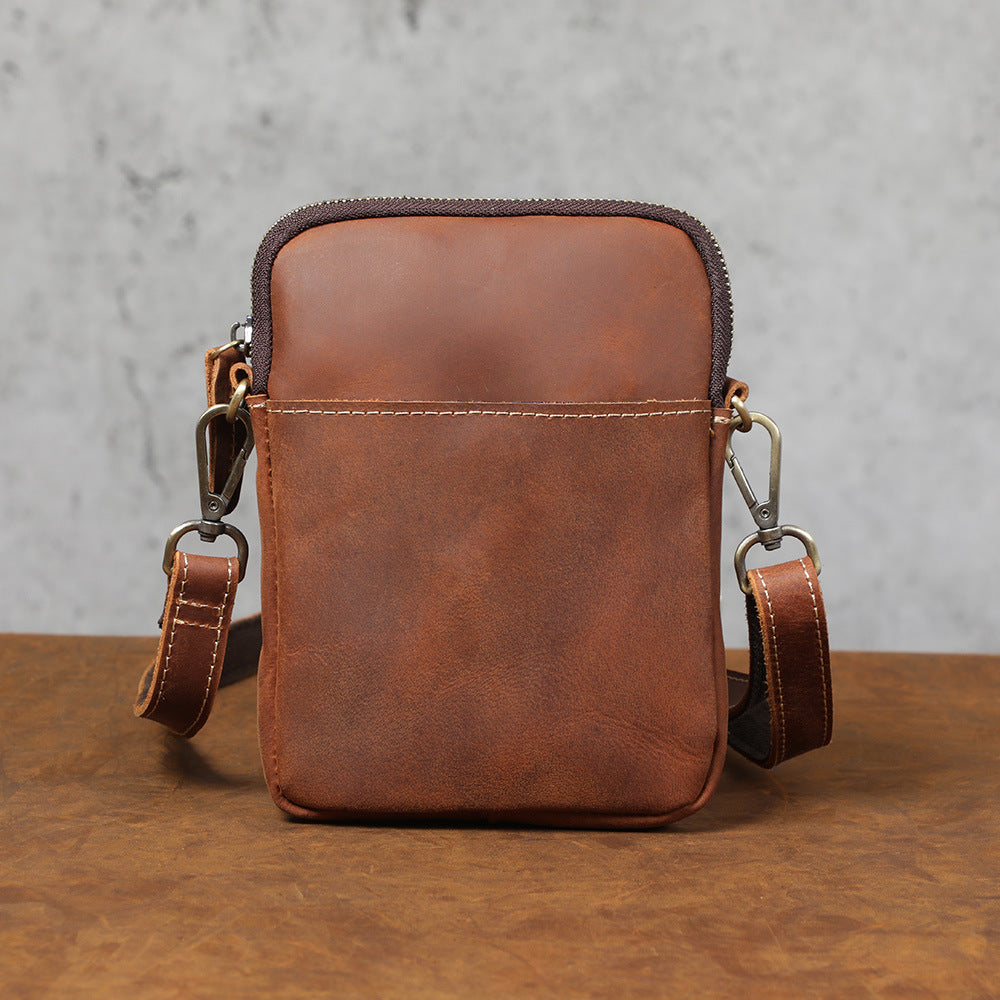 Men's Handmade Genuine Leather Mini Retro Vertical Men's Shoulder Bags