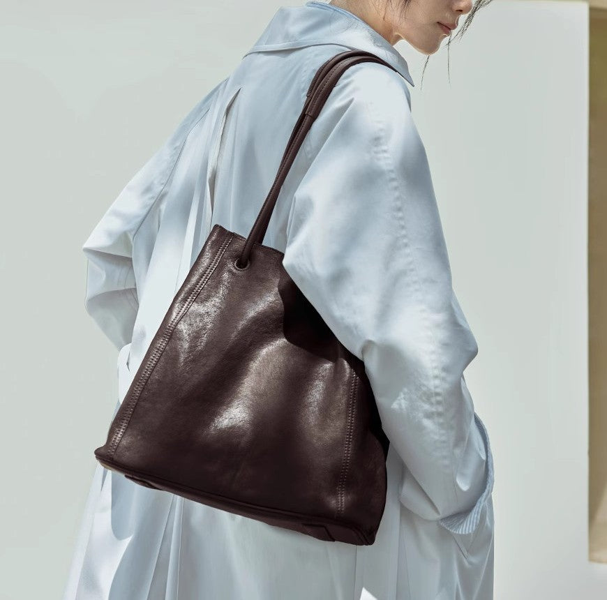Women's Commuter Large Capacity Totes Genuine Leather Bucket Bags
