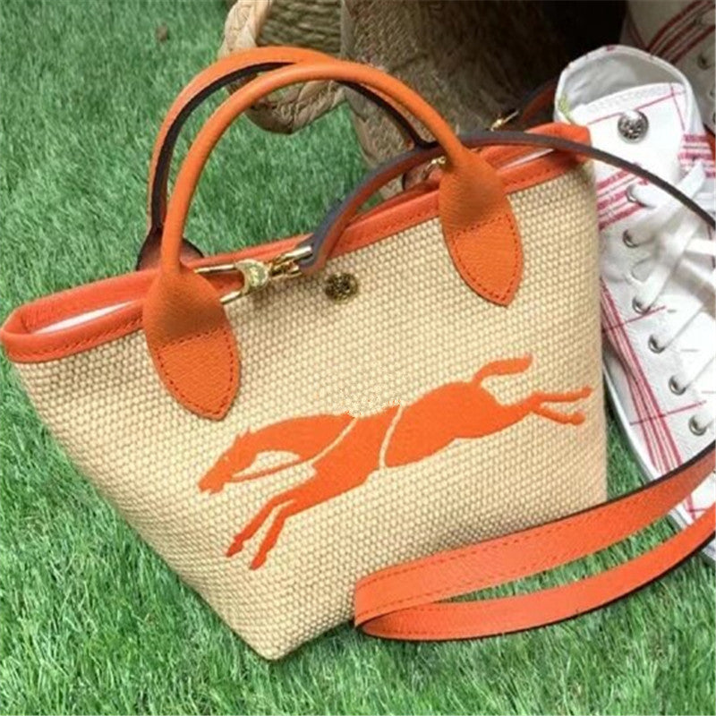 Women's Straw Woven Big Horse Summer Beach Tote Bags