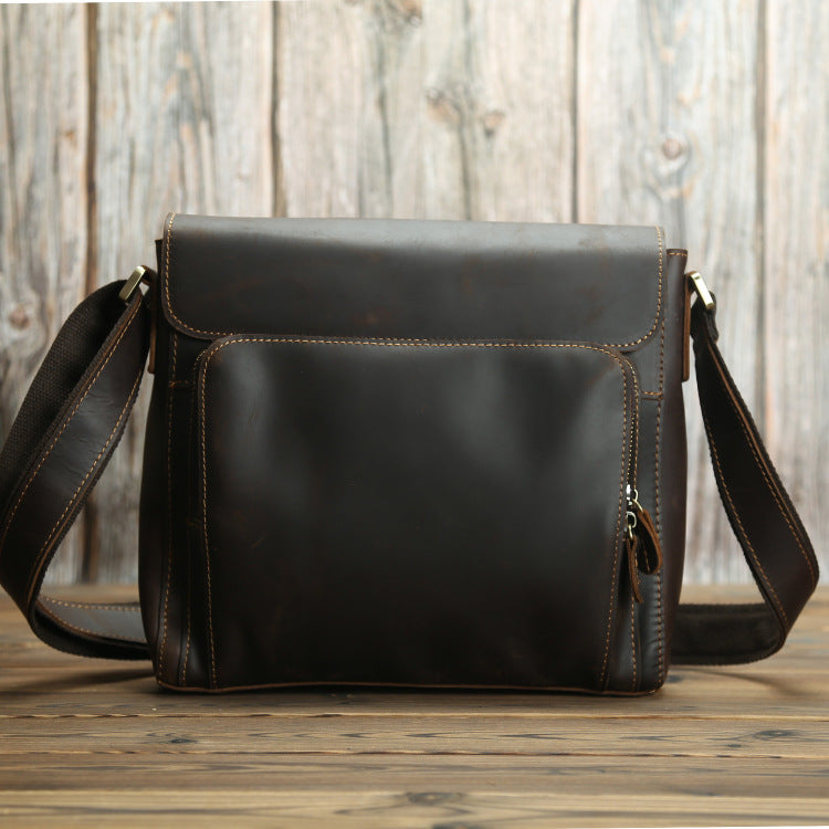 Men's Layer Cowhide Rough Crazy Horse Leather Men's Shoulder Bags