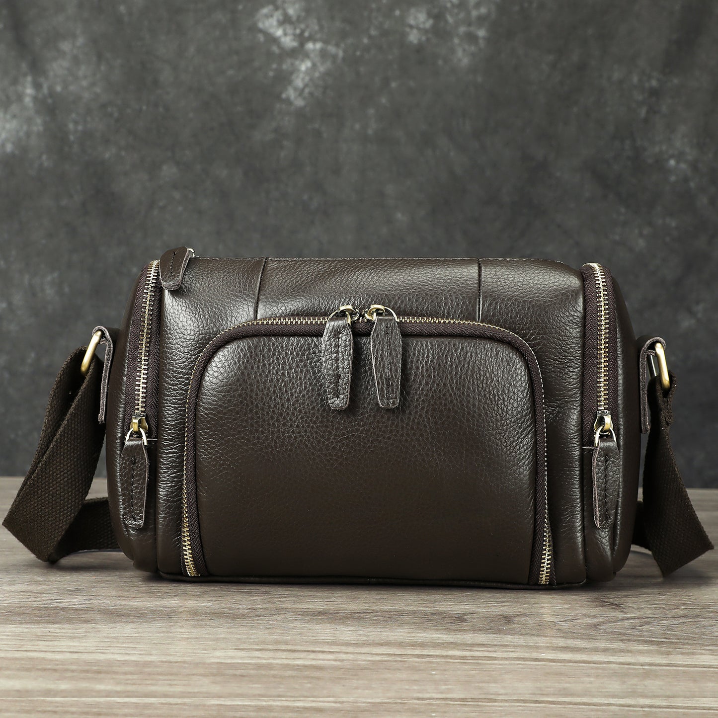 Men's Horizontal Round Crazy Horse Leather Genuine Men's Shoulder Bags