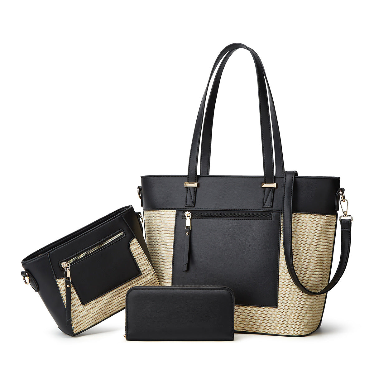 Pretty Color Matching Woven Three-piece Set Tote Bags