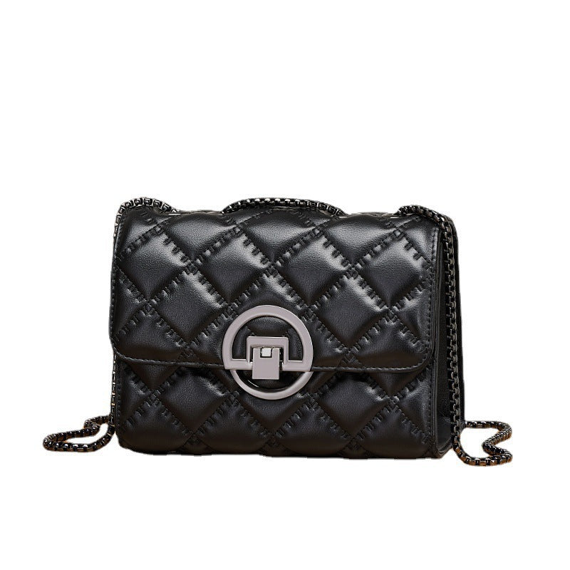 Women's Trendy Style Diamond Genuine Leather Chain Small Square Bags