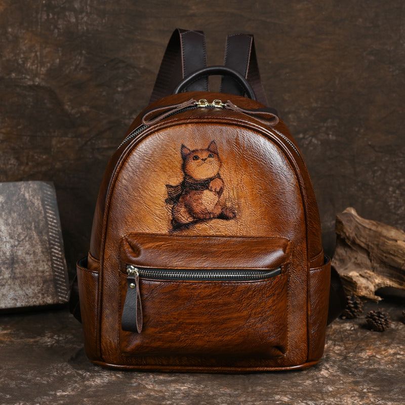 Women's Genuine Leather Retro Large Capacity Backpacks
