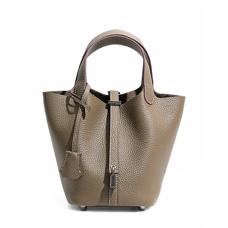 Women's High Quality Genuine Leather Vegetable Basket First Layer Cowhide Bucket Bags