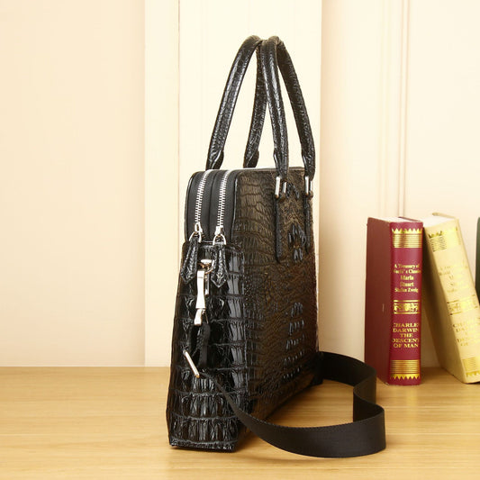 Men's Crocodile Pattern Double Layer Zipper Business Men's Briefcases
