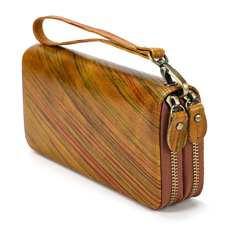 Men's Leather Crazy Horse Long Double Layer Bags