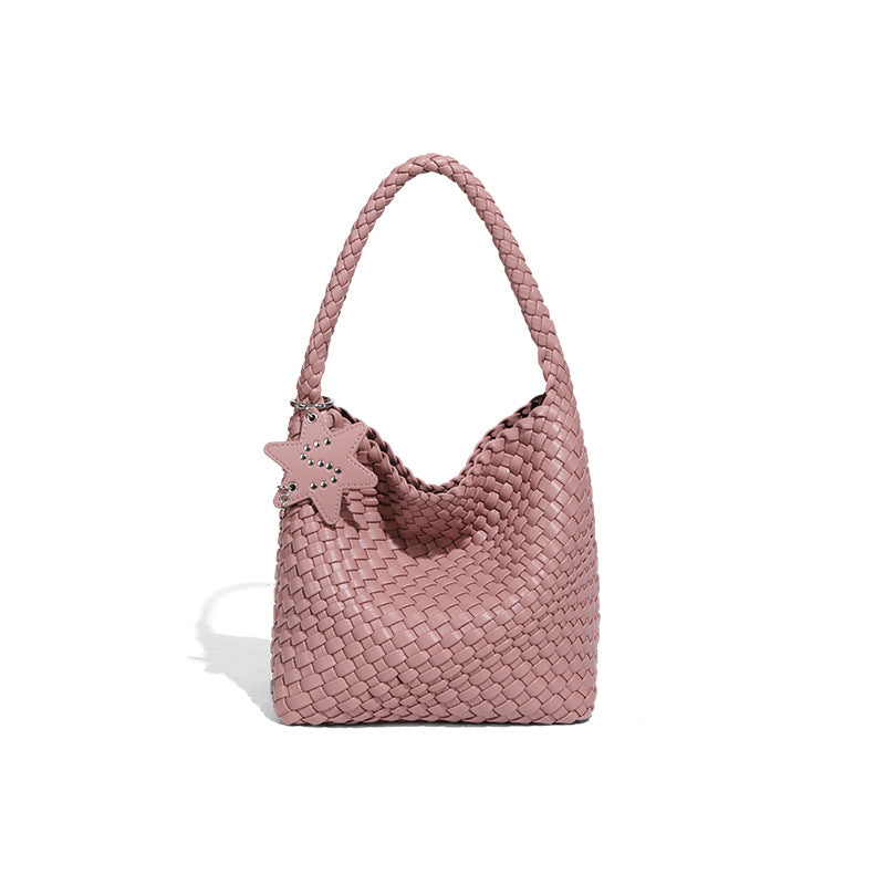 Women's Live Broadcast Champagne Gold Woven Large Shoulder Bags