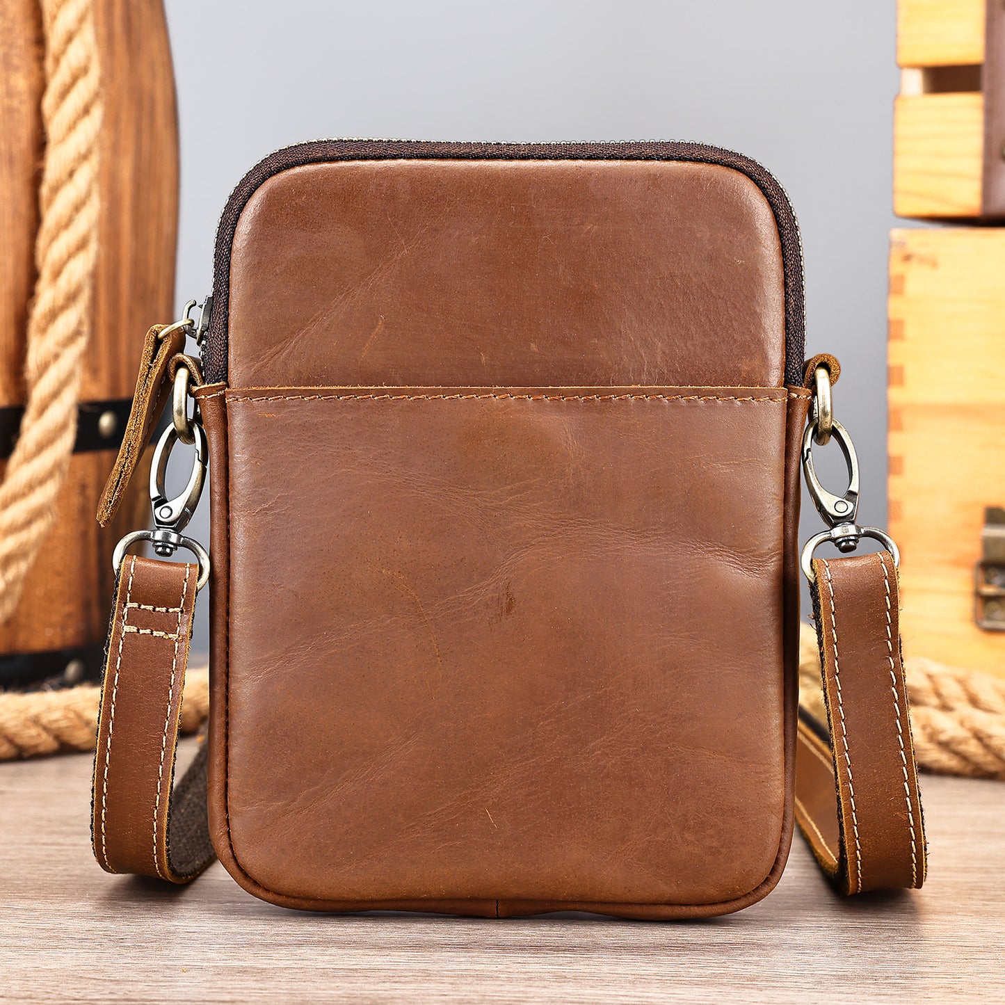 Men's Crazy Horse Leather Large Capacity Clutch Men's Messenger Bags