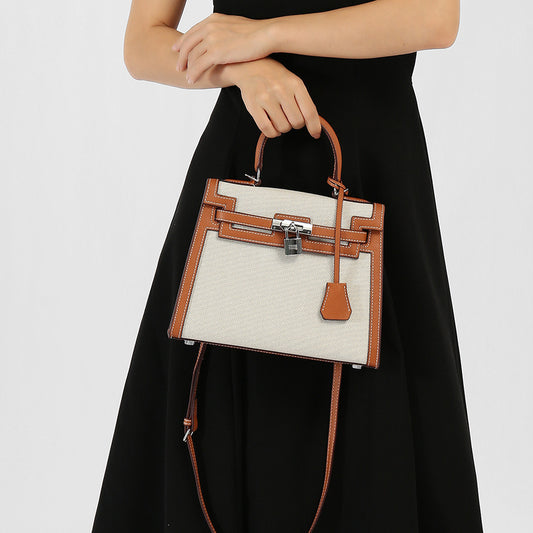 Women's Kelly Large Capacity Soft Leather Linen Handbags