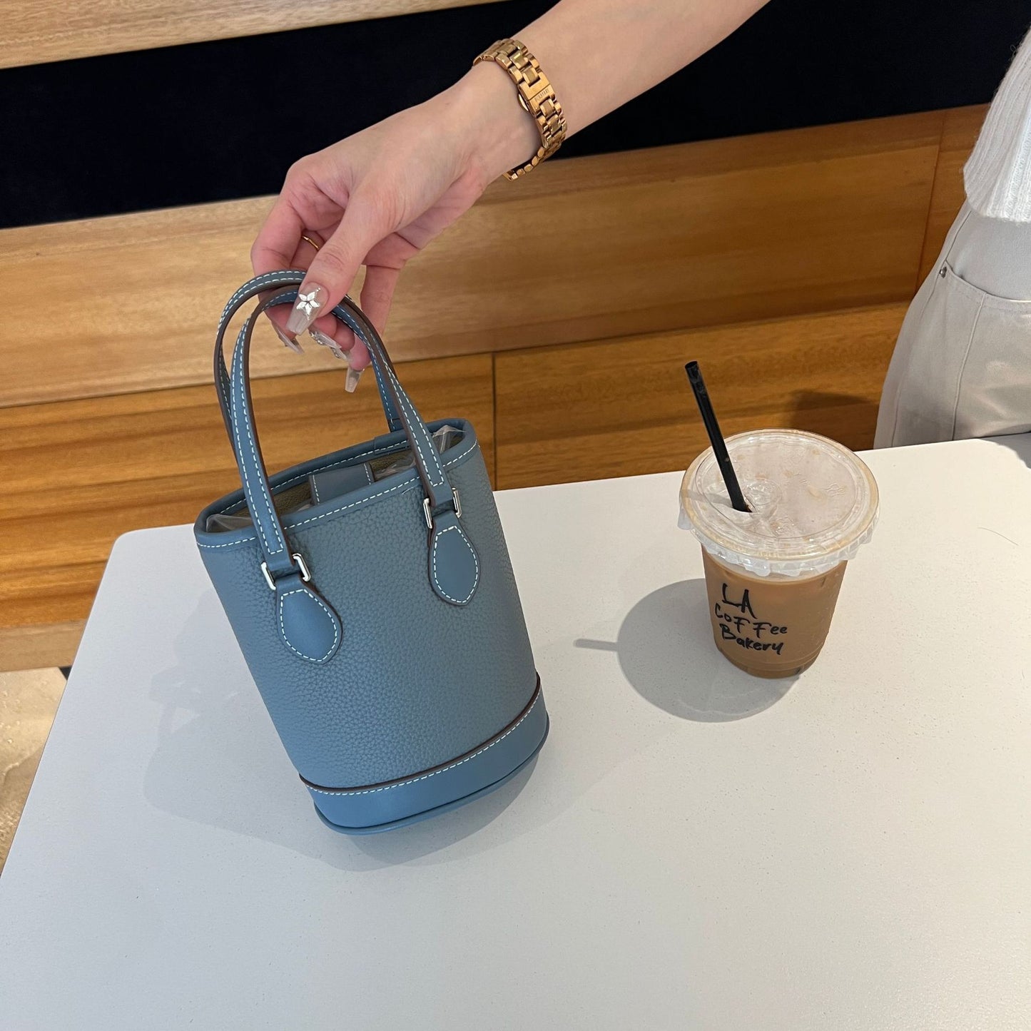 Female First Layer Leather Large Capacity Color Bucket Bags