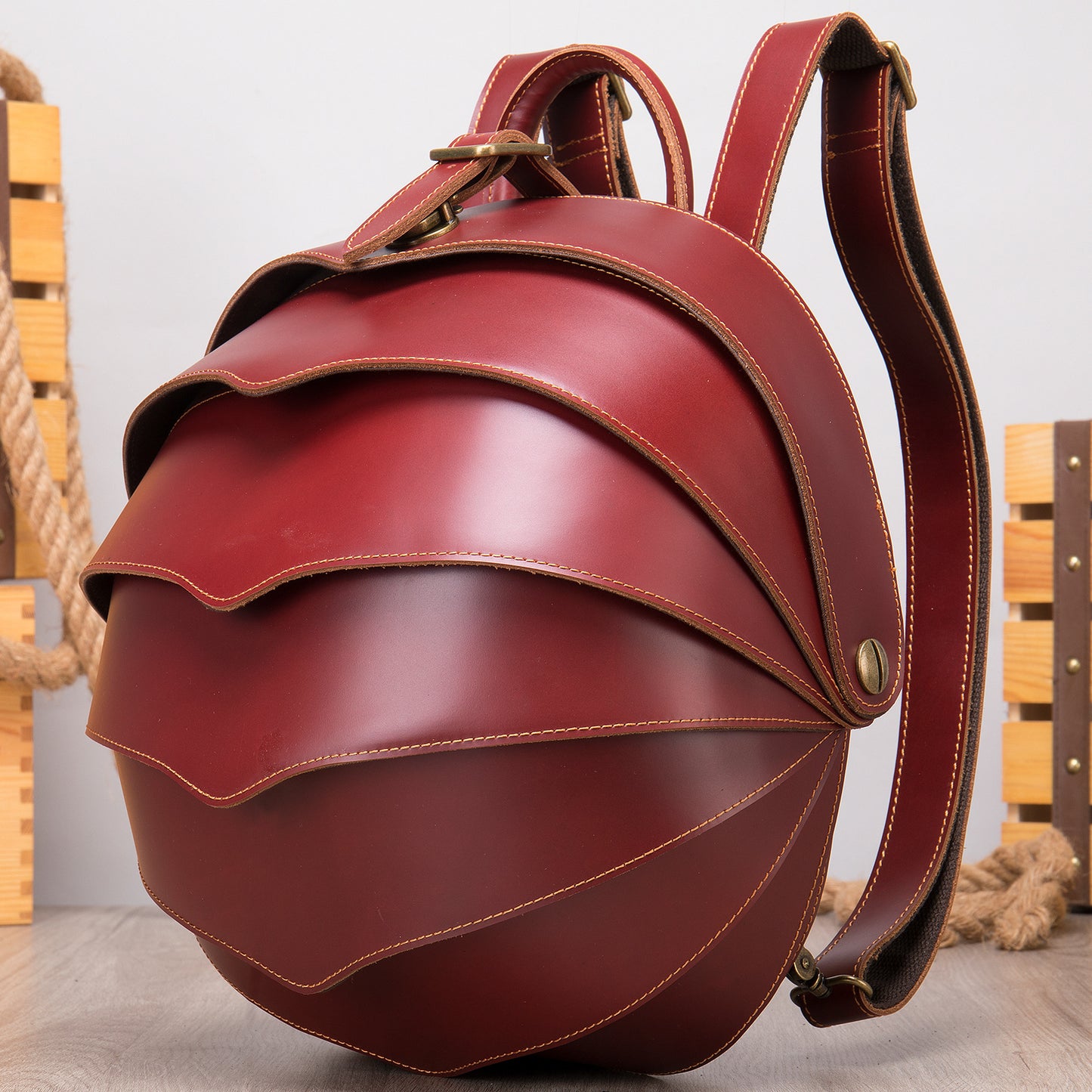Men's Crazy Horse Leather Retro First Layer Cowhide Personality Backpacks