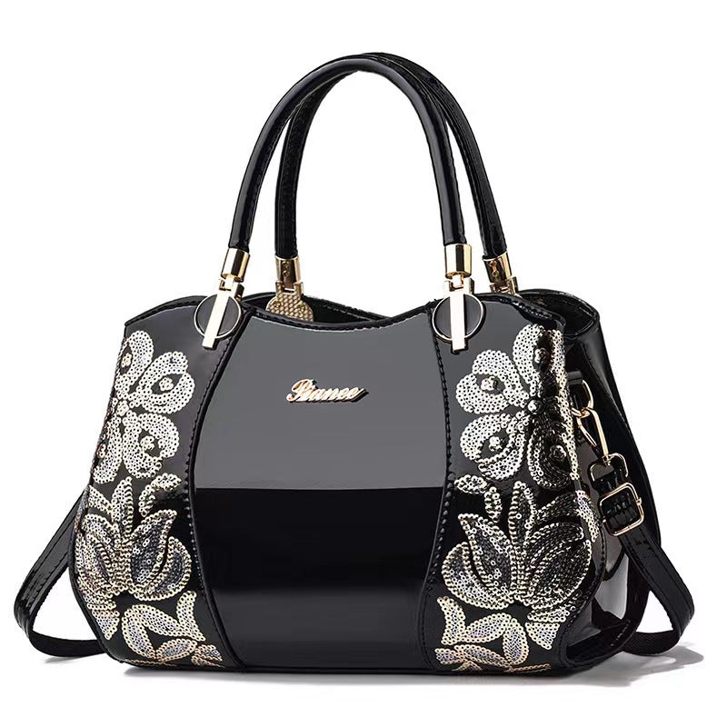 Women's Elegant Genuine Leather Mother Patent Bucket Bags