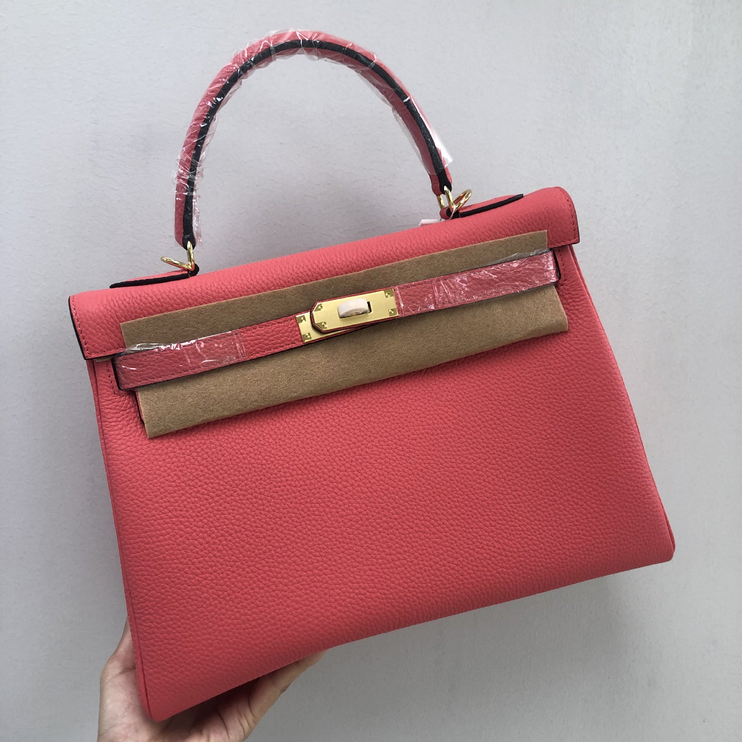 Women's Quality Kelly Lychee Pattern Calfskin Portable Crossbody Bags