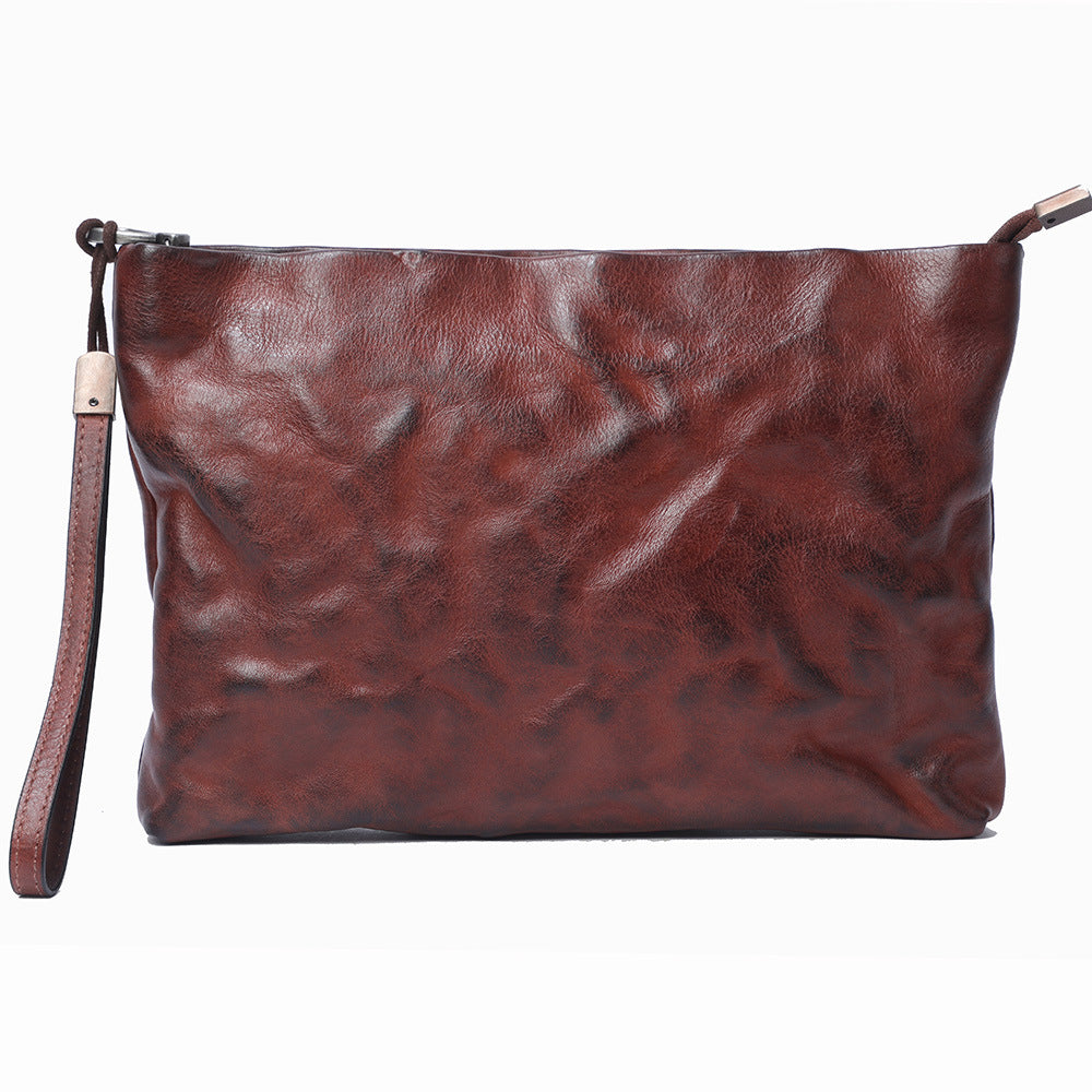 Vintage Leather Pleated First Layer Cowhide Men's Shoulder Bags