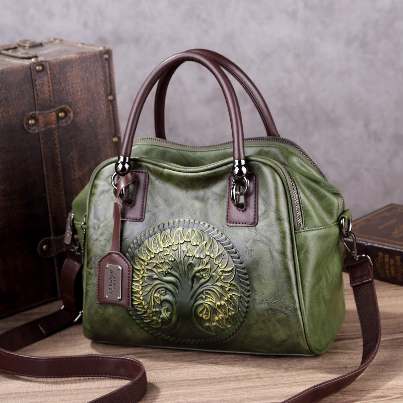 Women's Chinese Style Retro Fashion Embossing Brushed Handbags