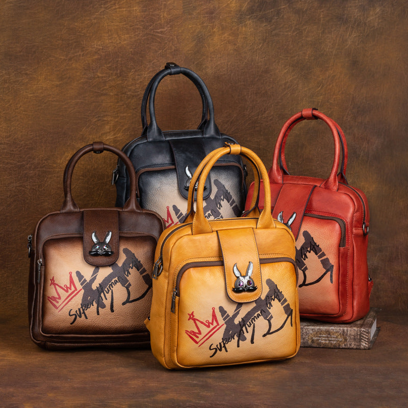 Women's Top Layer Cowhide Chinese Style Retro Backpacks