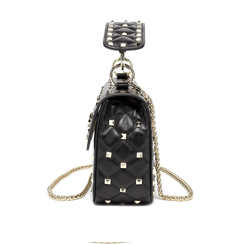 Women's Sheepskin Rivet Soft Leather Punk Chain Bags