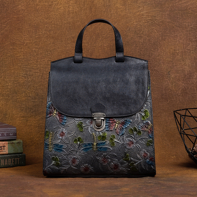 Innovative Leather Chinese Style Retro Embossing Backpacks