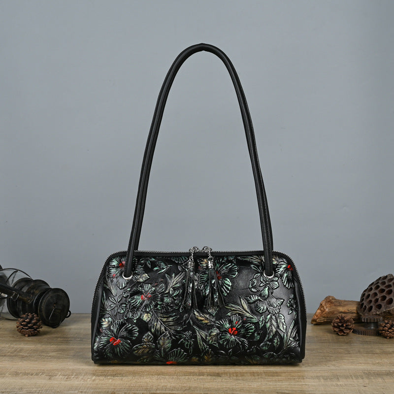 Women's Hand-rub Color Flower For Mom Elders Shoulder Bags