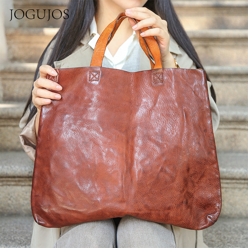 Women's Genuine Leather Italy Vegetable Tanning Commuter Large Capacity Shoulder Bags