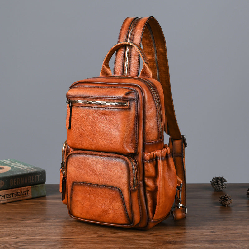 Men's Retro Trendy Head Layer Vegetable Tanned Backpacks