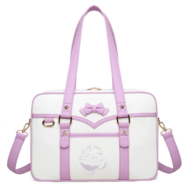Cute Cartoon Embroidery Contrast Color Leisure Shoulder Bags