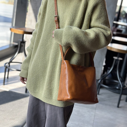 Women's Genuine Leather Simple Artistic Retro Vegetable Bucket Bags
