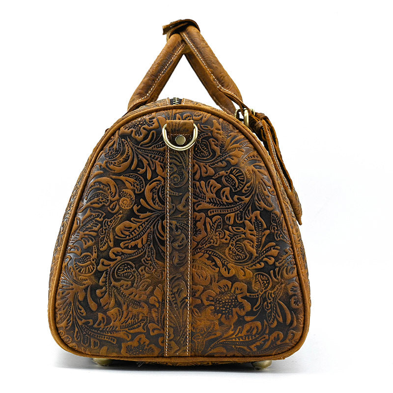 Horse Vintage Print First Layer Cowhide Travel Bags