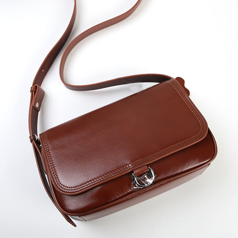 Women's Top Layer Vegetable Tanning Leather Simple Shoulder Bags