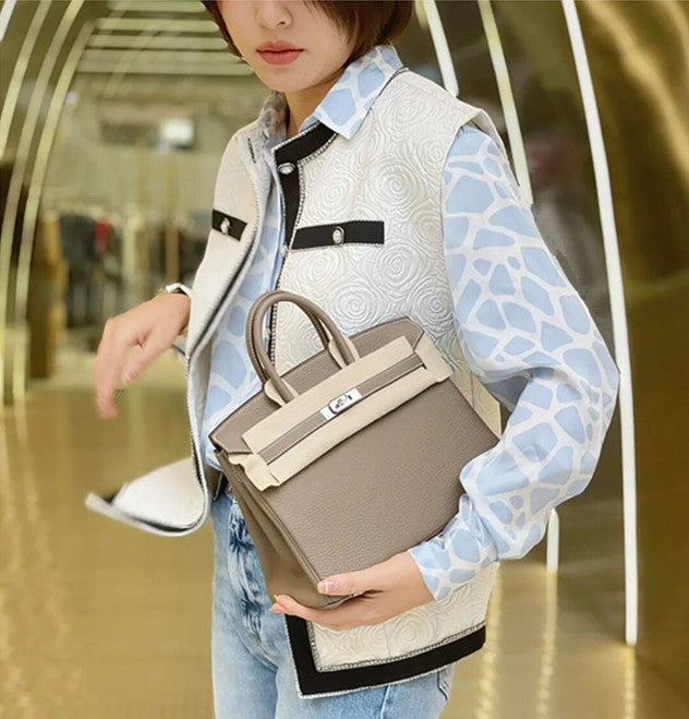 Women's Head Layer Cowhide Lychee Pattern Genuine Handbags