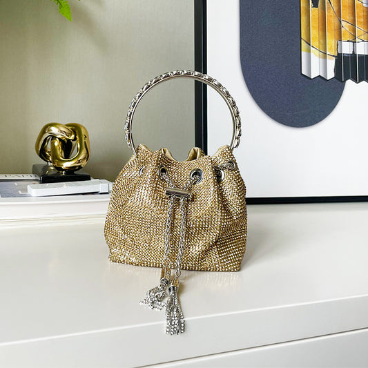 Women's Rhinestone Tassel Shiny Semicircle Hot Drilling Portable Bags