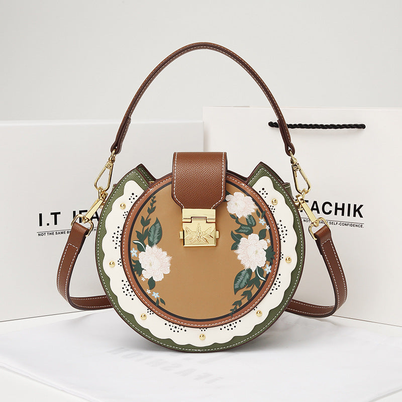 Genuine Leather Niche Lovely Round Birthday Crossbody Bags
