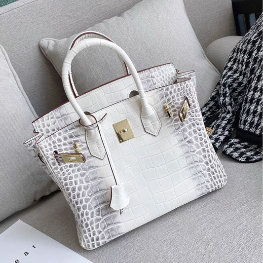 Women's High-grade Genuine Leather Crocodile Pattern Large Handbags