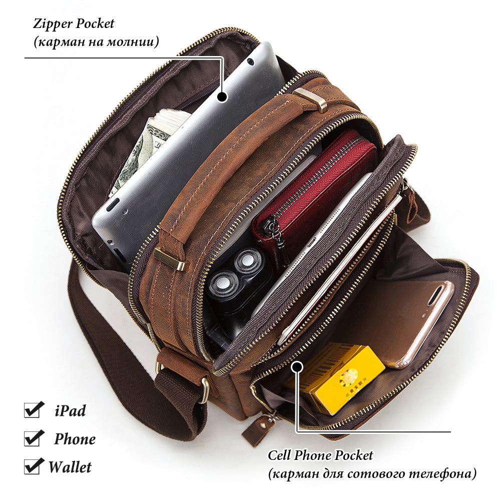 Men's Leather Crazy Horse Oil Wax Men's Messenger Bags