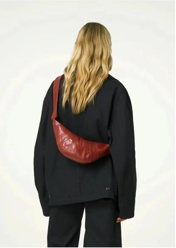 Croissant Design Tribute Texture Genuine Leather Crossbody Bags