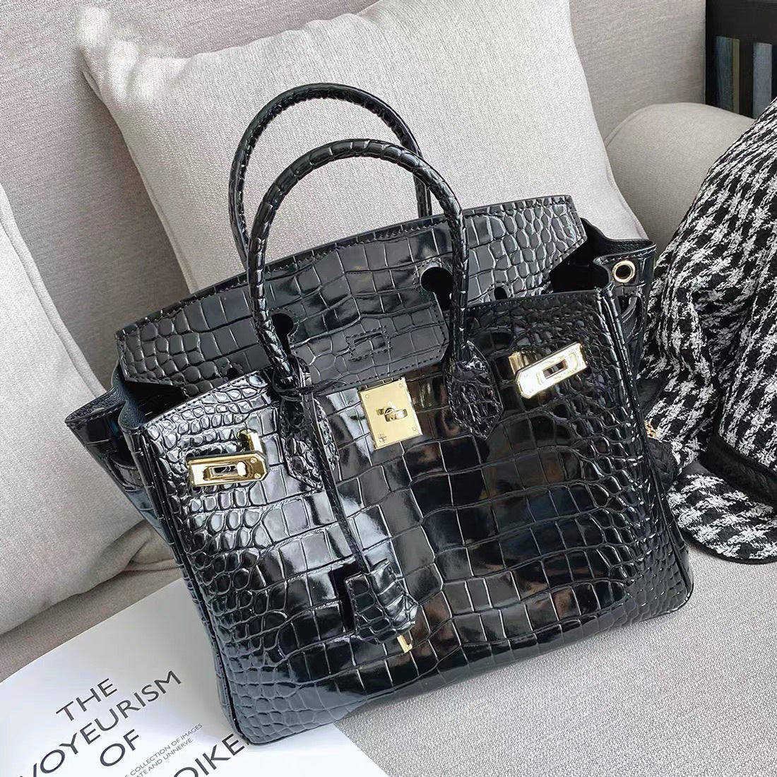 Women's High-grade Genuine Leather Crocodile Pattern Large Handbags