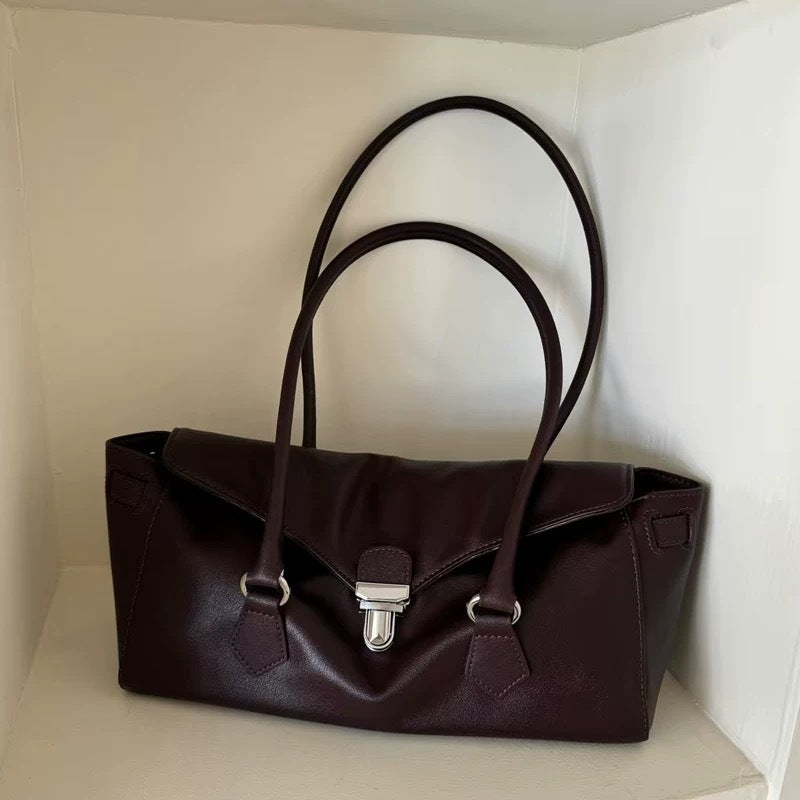 First Layer Cowhide Underarm Baguette Retro Shoulder Bags