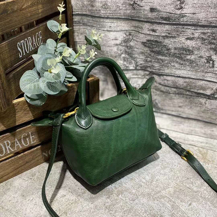 Women's French Minority Flap Dumpling Genuine Leather Crossbody Bags