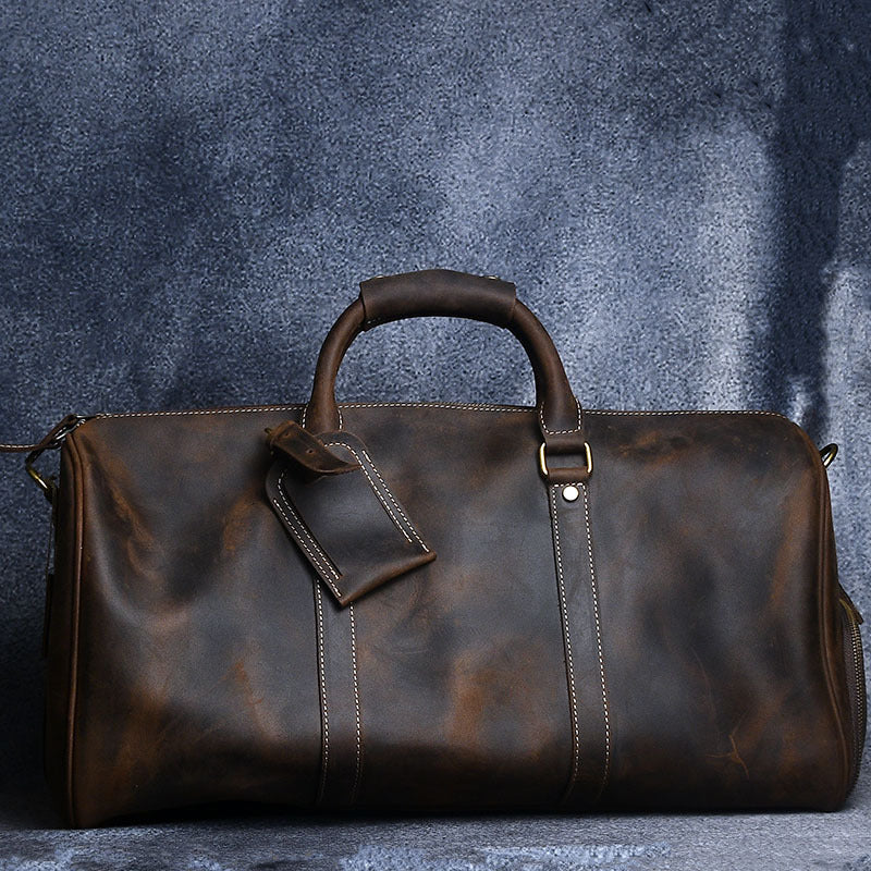 Men's Crazy Horse Leather Portable Genuine Big Shoe Storage Travel Bags
