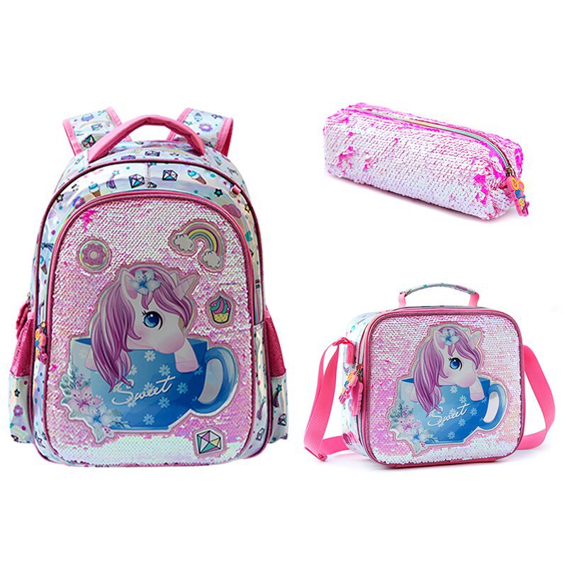 Sequin Cute Cartoon Primary Three-piece Set Elementary School Students' Schoolbags